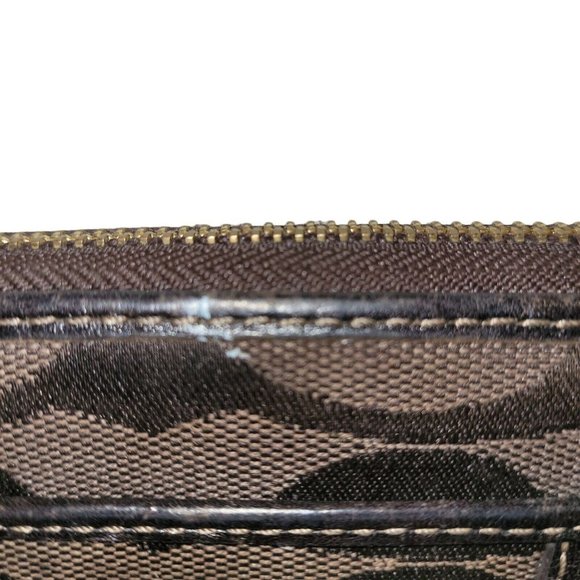 *COACH Signature Canvas Brown Zip Around Wallet - Picture 4 of 5